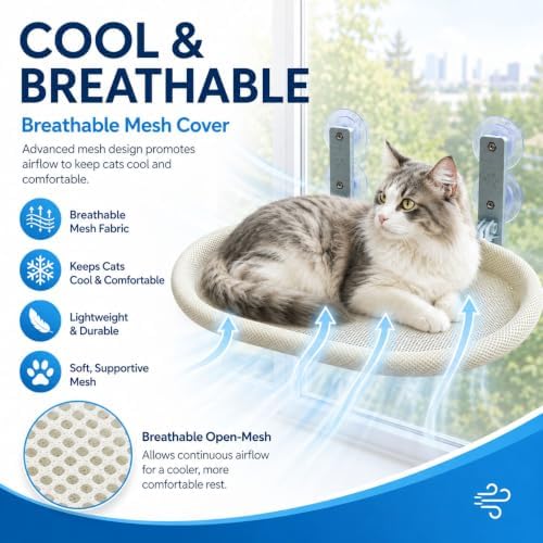 Cat Window Perch for Narrow Windows, Cordless Foldable Hammock Bed - Image 3
