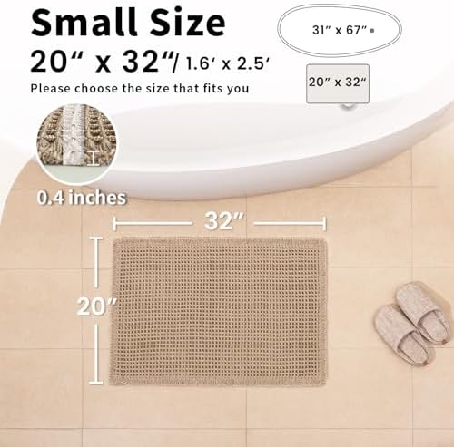 Waffle Bath Mat, Boho Bathroom Rug Non Slip Washable, 20 x 32 - Image 2