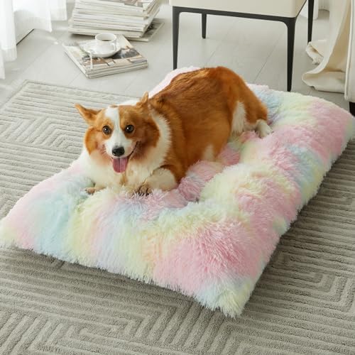 BFPETHOME Dog Beds for Large Dogs, Plush Dog Crate Bed Fluffy Cozy Kennel Pad by BFPETHOME