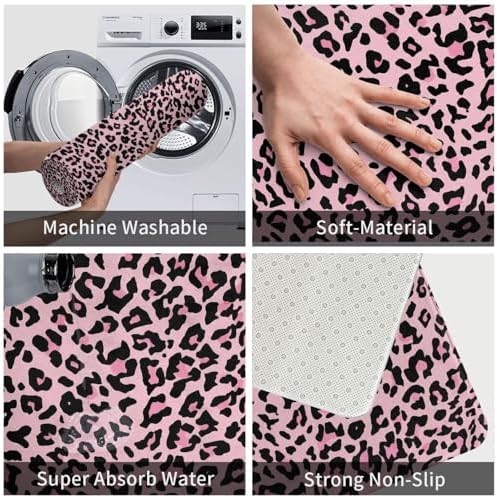 Pink Leopard Bath Mat Non-Slip Soft Microfiber Bathroom Rugs Washable Bathmat - Image 6