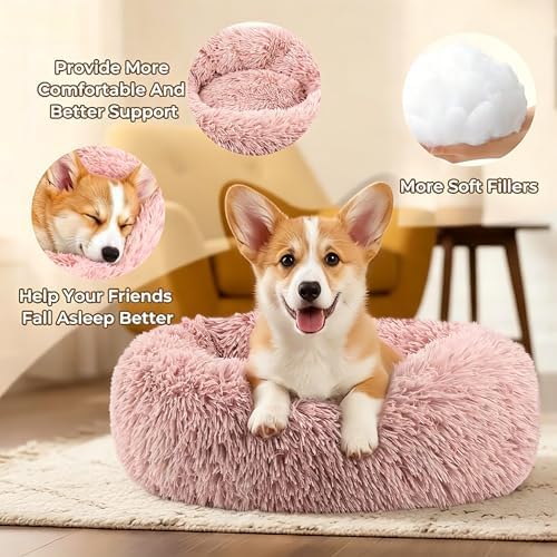 Calming Anti-Anxiety Donuts Dog And Cat Bed, Round Fluffy Soft Washable Small - Image 4