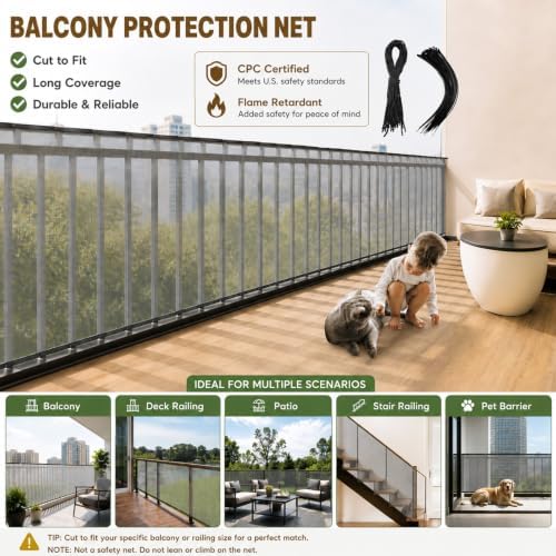Hosuly Banister Guard Balcony Netting, 10 x 3 ft, 1 Set - Image 2