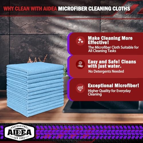 AIDEA Microfiber Cleaning Cloth Blue 20PK, Cleaning Rags 12×12" - Image 2