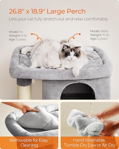 Feandrea Cat Tree, 40.6-Inch Tall Cat Tower, Cute Plush Condo, Light Gray - Image 3