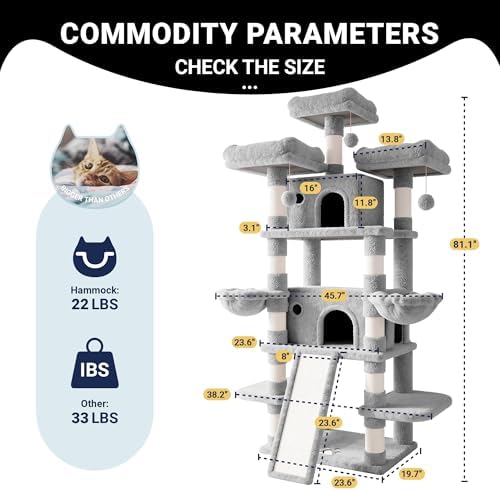 Allewie 82 Inches Large Cat Tree/House/XXL Tall Cat Towers - Image 5