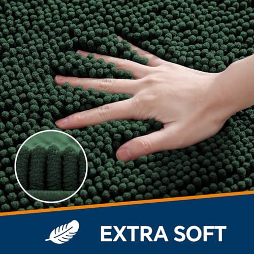 Chenille Bathroom Runner Rug 24"x60" Dark Green, Plush Bath Mat - Image 3
