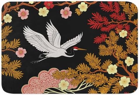 Japanese Crane Bath Rugs for Bathroom Asian Oriental Heron Bird Floral Branch by Unknown