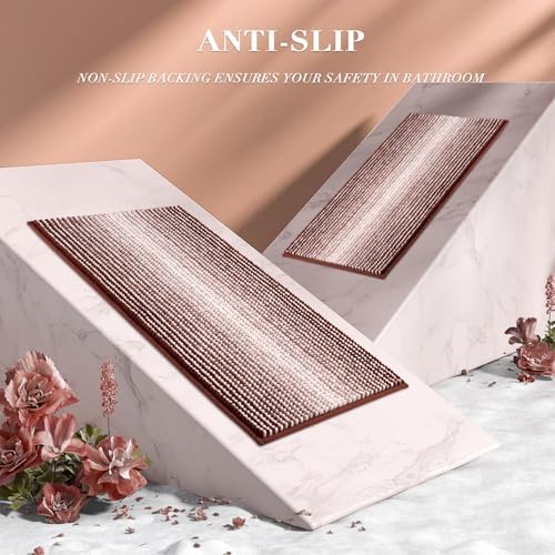BSICPRO Bathroom Rugs Sets 2 Piece, Non Slip Striped Bath Mat, Burgundy Red - Image 5