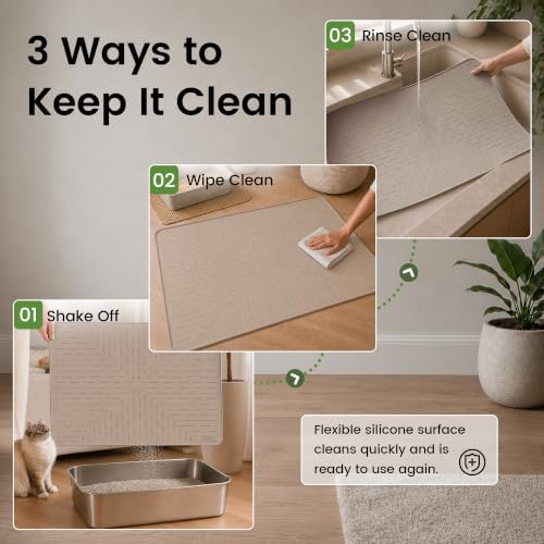 OHMO Large Cat Litter Mat, 31.5x23.6 Silicone Trapping Mat Beige - Image 6