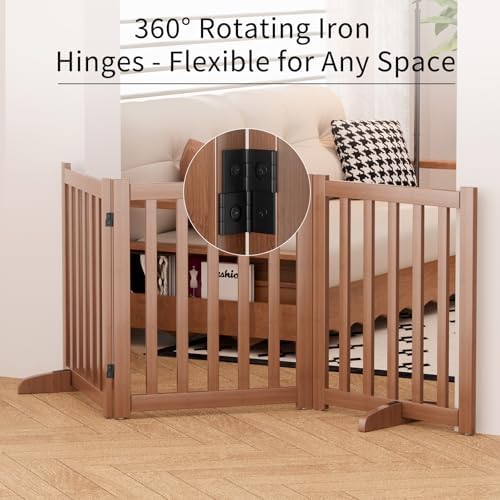 Wooden Freestanding Foldable Dog Gate, 24 Inch Height 3 Panel Pet Gate No Drill - Image 4