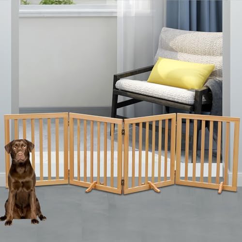 Wooden Foldable Dog Gate Freestanding 4 Panels Puppy Safety Fence-Brown - Image 7