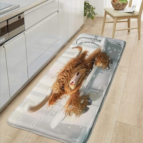 Funny Highland Cow Bath Mat Fun Animals in Bathtub Brown Calf Cute Cattle - Image 2