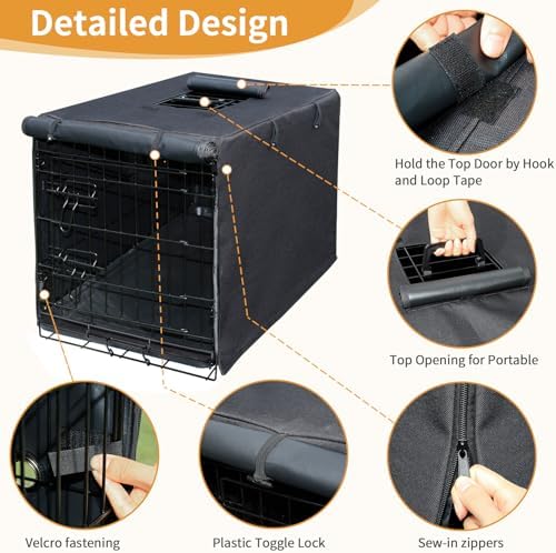 DONORO Dog Crate Cover 24 Inch Waterproof Pet Kennel Cover 600D Heavy Duty Dog - Image 4