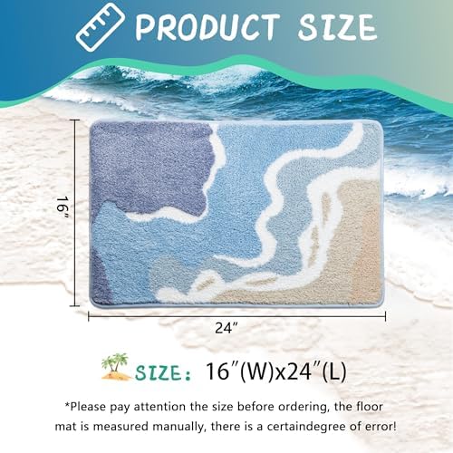 Blue Bathroom Rugs Cute Fluffy Plush Microfiber Absorbent - Image 2