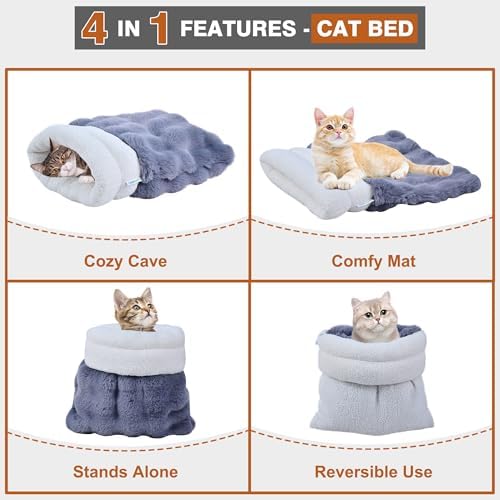 3 in 1 Semi-Enclosed Self Warming Burrow Cat Bed Sleeping Cave - Image 4