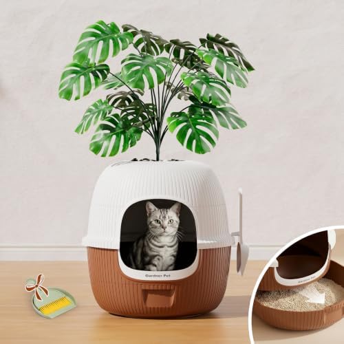 Hidden Cat Litter Box with Faux Plant & Scoop, Drawer Decorative Litter Box by GardnerPet