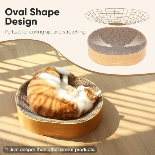 FUKUMARU Cardboard Cat Scratcher Bed, 2-in-1 Oval Cat Scratch Pad - Image 4