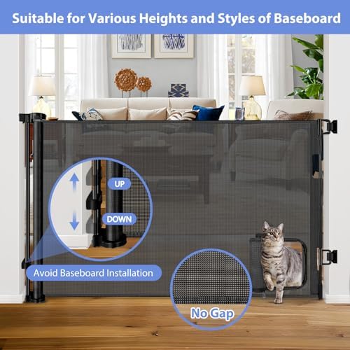 Retractable Baby Gates with Door 55" Wide Retractable Dog Gate with Pet Door - Image 7