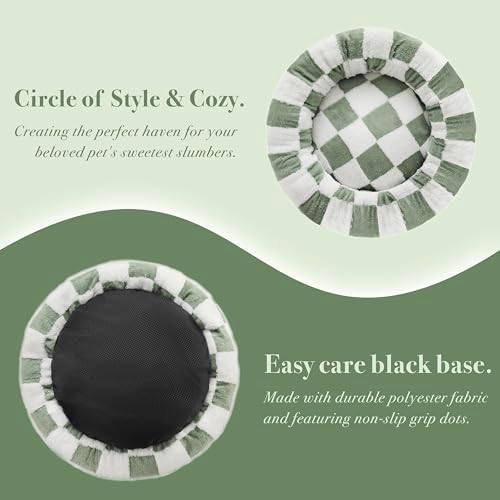 Ohocut Checkered Dog Bed, Cute Sage Green Retro Style Aesthetic Round Warming - Image 4