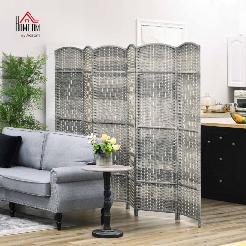 HOMCOM 6 Panel Room Divider 6 Ft Privacy Screen Hand-Woven Mixed Gray - Image 2