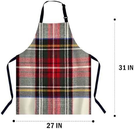 Red and White Wool Plaid Scottish Tartan Pattern Kitchen Apron - Image 2