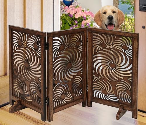 Freestanding Dog Gate 48", Foldable Wooden Pet Barrier, Sunflower Design - Image 2