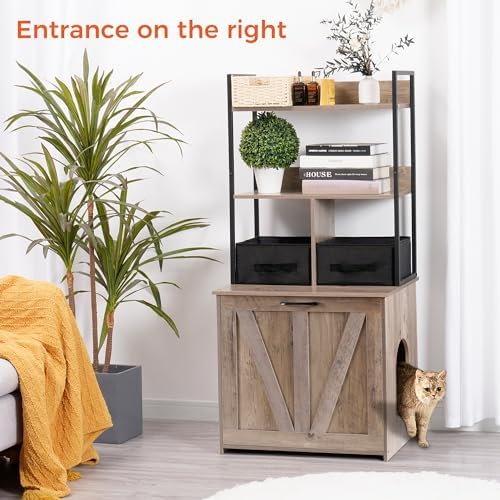 DWANTON Cat Litter Box Enclosure, 2 Storage Shelves and 2 Drawers - Image 2