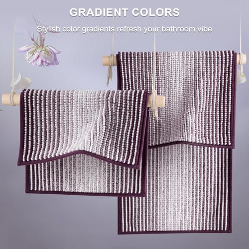 BSICPRO Bathroom Rugs Sets 2 Piece, Non Slip Striped Bath Mats, Mauve Wine - Image 4