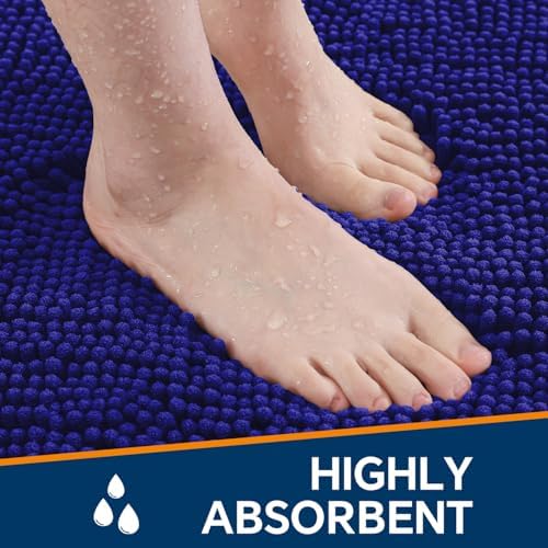 Chenille Bathroom Rug 24"x36" Royal Blue, Non-Slip Plush Bath Mat - Image 4
