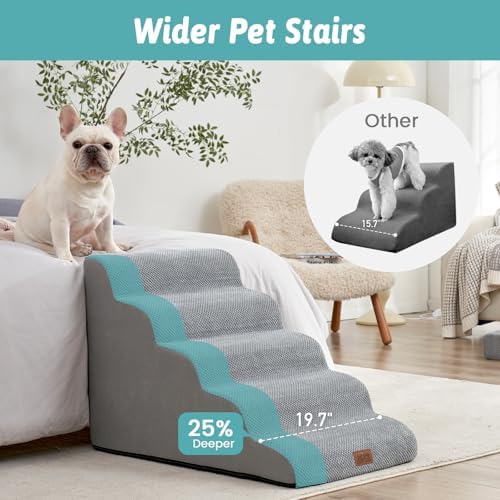 COZY KISS Extra Wide Dog Stair for Small Dog, 5 Step Pet Ramp for Bed - Image 2