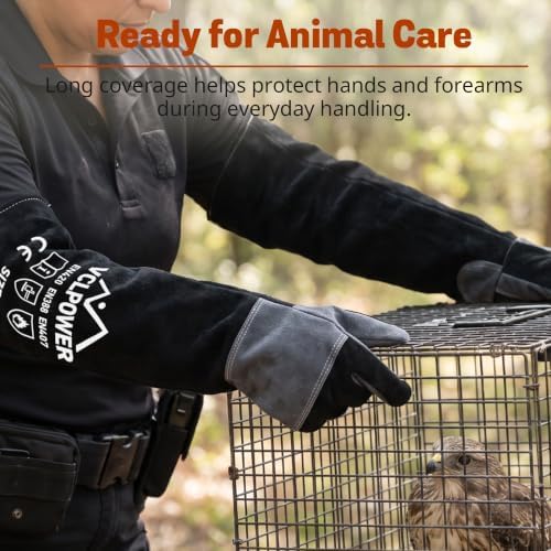 vclpower Animal Handling Gloves, Bite Proof Double Leather, 24 in, Size M - Image 2