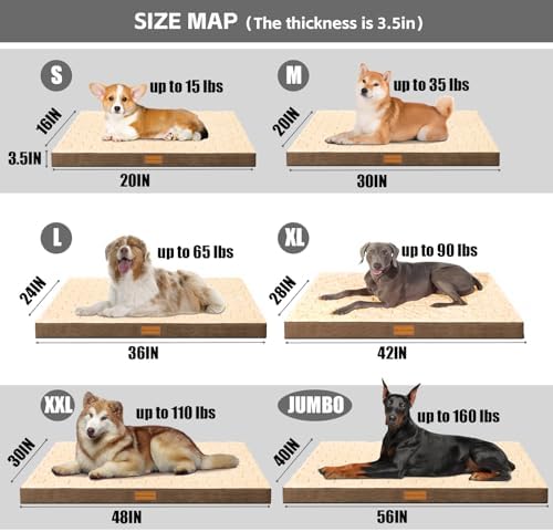 Patas Lague Orthopedic Large Dog Bed Washable Pet Crate Mat 36''X24'' Camel - Image 5
