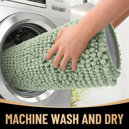 OLANLY Thick Chenille Absorbent Bathroom Rugs Mat 36x24, Sage Green - Image 4