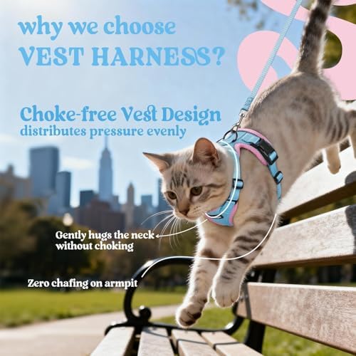 rabbitgoo Cat Harness and Leash Set, Escape Proof Vest, Light Blue & Pink - Image 3