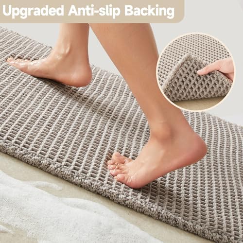 TYUU Waffle Bath Mat, Boho Bathroom Rugs Non Slip, 48x24 Light Grey - Image 4
