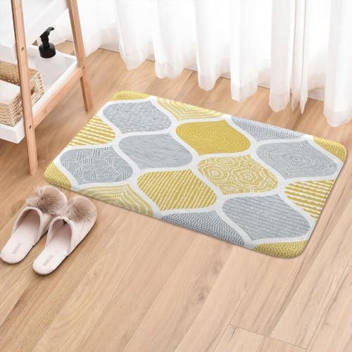 JAWO Yellow and Grey Paisley Bath Mat - Image 2