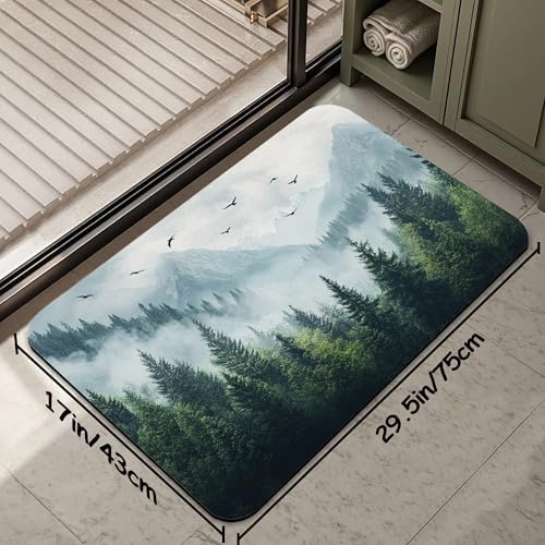 Misty Forest Bathroom Rug 29.5"x17", Thin Washable Bathroom Floor Mat Fits - Image 2