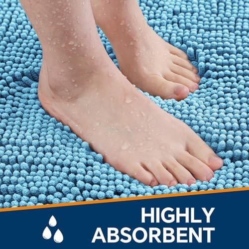 Chenille Bathroom Rug 26"x44" Sky Blue, Non-Slip Plush Bath Mat - Image 4
