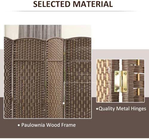HOMCOM 4 Panel Room Divider 6 Ft Privacy Screen Hand-Woven Brown - Image 5