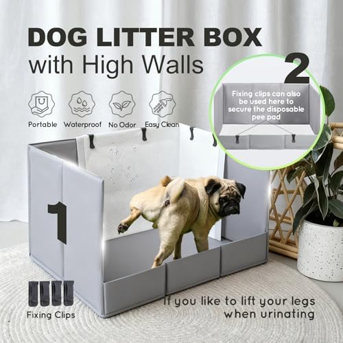 HQ4US 4LEGS Dog Litter Box Indoor High Walls, Puppy Pee Pad Holder Foldable - Image 2
