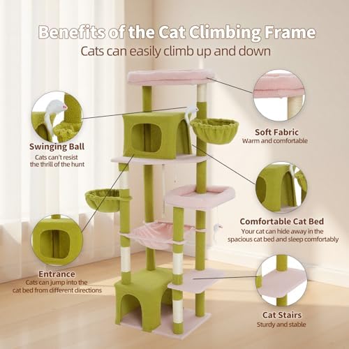 Upgraded 69.7 Inch Multi Level Cat Tree Perches Condos Hammocks Basket Toy - Image 3