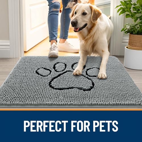 OLANLY Dog Door Mat for Muddy Paws 44x24, Paw Print Design Chenille Mud Mat - Image 6