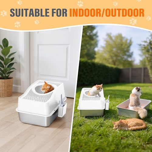 Top Entry Cat Litter Box with Lid, Stainless Steel Enclosed Cat Kitty Litterbox - Image 5