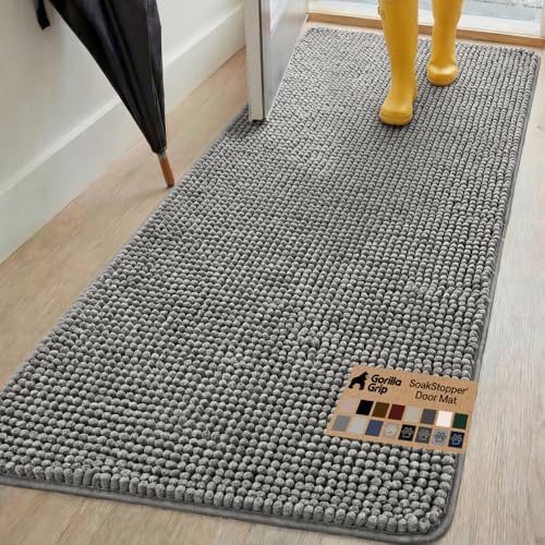 GORILLA GRIP SoakSTOPPER Dog Door Mat, Machine Wash and Dry, 70x24 Gray by GorillaGrip