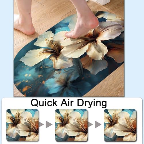 Lily Flowers-with-Blue Super Absorbent Quick-Drying Bathroom Mat Rug, Rubber - Image 5