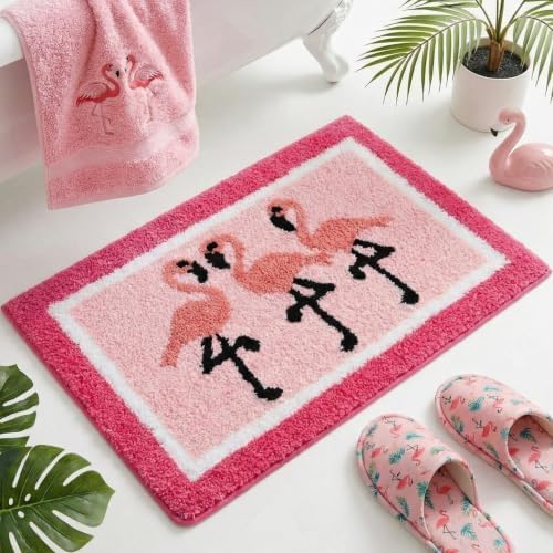 Boao Flamingo Bath Mat Non Slip 24 x16 Inch Pink Tufted Bathroom by Boao