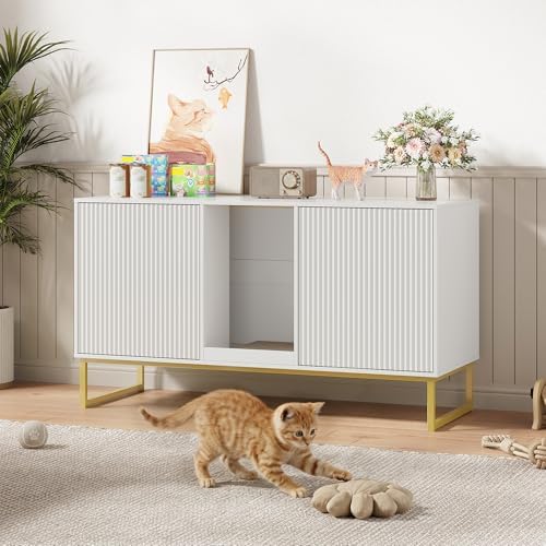 Kitty Litter Box Enclosure for 2 Cats, Small Hidden Cat Litter Box Furniture by FiveWillowise