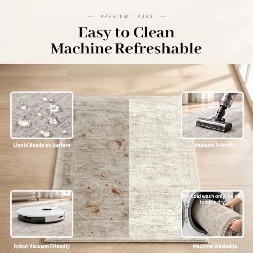 Area Rugs for Living Room Bedroom 8x10 Washable Non-Slip Vintage Beige - Image 7
