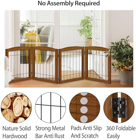 LZRS 4-Panel Extra-Wide Wooden Freestanding Dog Gate: Foldable Solid Wood and - Image 3