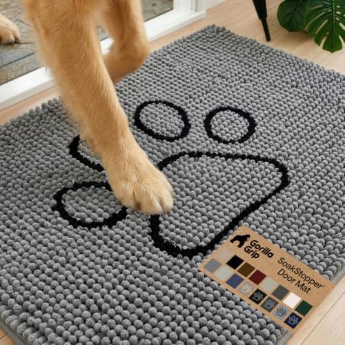 GORILLA GRIP SoakSTOPPER Dog Door Mat, Machine Wash and Dry, 30x20 Gray by GorillaGrip